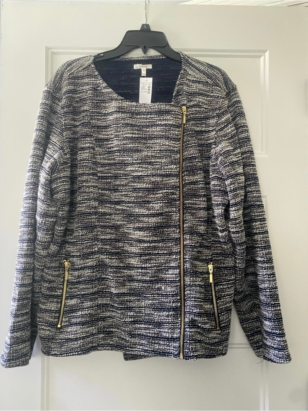 Maurices Black and White Tweed Zip-Front Jacket